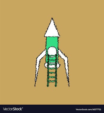 Flat icon design collection rocket and ladder in vector image