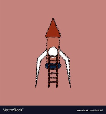 Flat icon design collection rocket and ladder in vector image
