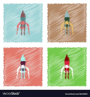 Flat icon design collection rocket and ladder in vector image
