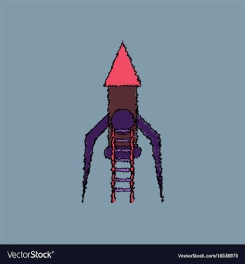 Flat icon design collection rocket and ladder in vector image