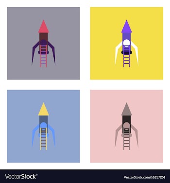 Flat icon design collection rocket and ladder vector image