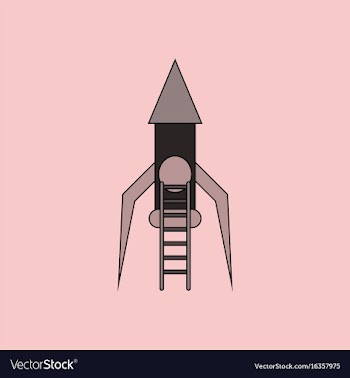 Flat icon design collection rocket and ladder vector image