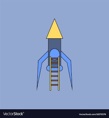 Flat icon design collection rocket and ladder vector image