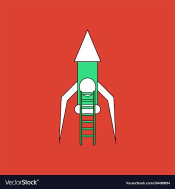 Flat icon design collection rocket and ladder vector image