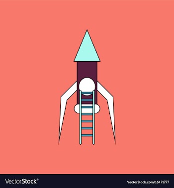 Flat icon design collection rocket and ladder vector image