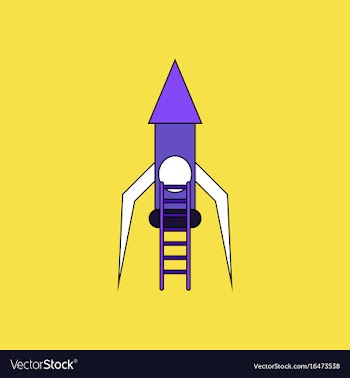 Flat icon design collection rocket and ladder vector image