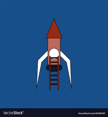Flat icon design collection rocket and ladder vector image