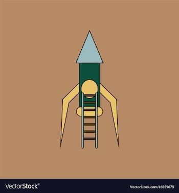 Flat icon design collection rocket and ladder vector image