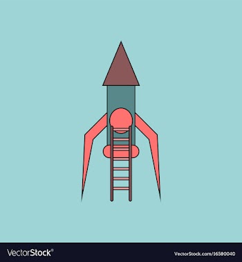 Flat icon design collection rocket and ladder vector image