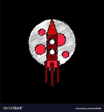 Flat icon design collection rocket and moon in vector image