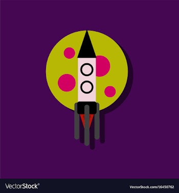 Flat icon design collection rocket and moon in vector image