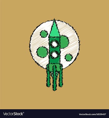 Flat icon design collection rocket and moon in vector image