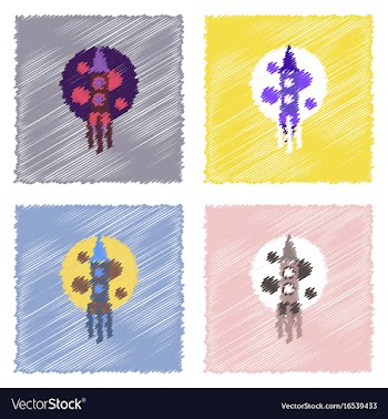 Flat icon design collection rocket and moon in vector image