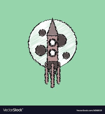 Flat icon design collection rocket and moon in vector image
