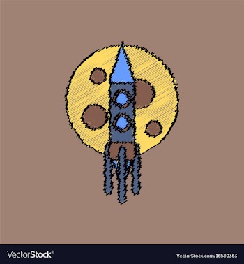 Flat icon design collection rocket and moon in vector image