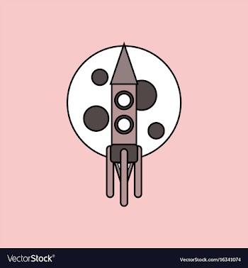Flat icon design collection rocket and moon vector image