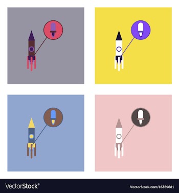 Flat icon design collection rocket and moon vector image