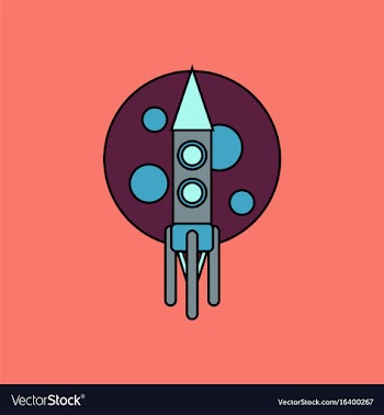 Flat icon design collection rocket and moon vector image