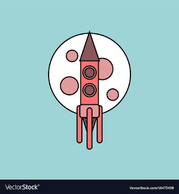 Flat icon design collection rocket and moon vector image
