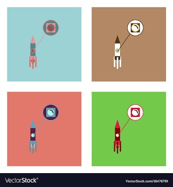 Flat icon design collection rocket and moon vector image