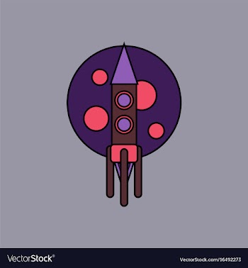 Flat icon design collection rocket and moon vector image