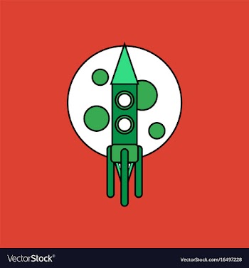 Flat icon design collection rocket and moon vector image