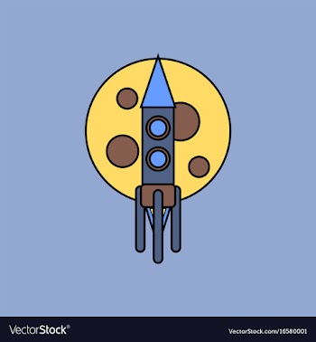 Flat icon design collection rocket and moon vector image