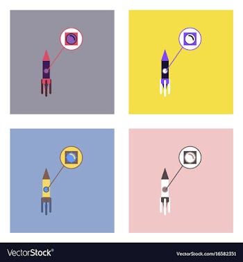 Flat icon design collection rocket and moon vector image
