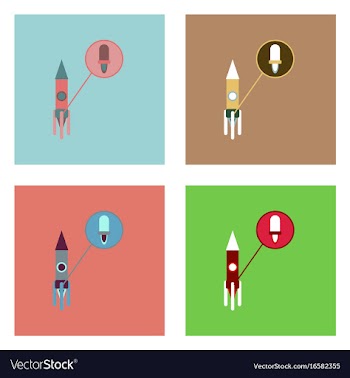 Flat icon design collection rocket and moon vector image