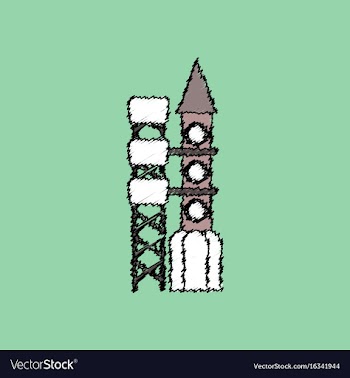 Flat icon design collection rocket station in vector image
