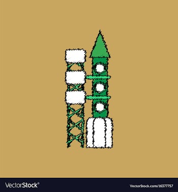 Flat icon design collection rocket station in vector image
