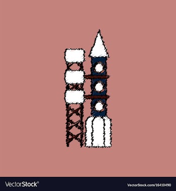 Flat icon design collection rocket station in vector image