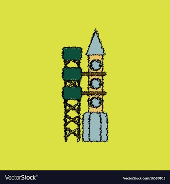 Flat icon design collection rocket station in vector image
