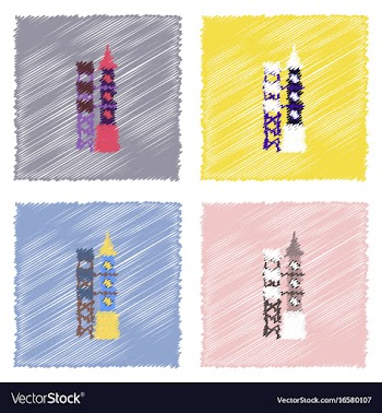 Flat icon design collection rocket station in vector image