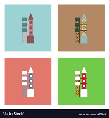 Flat icon design collection rocket station vector image