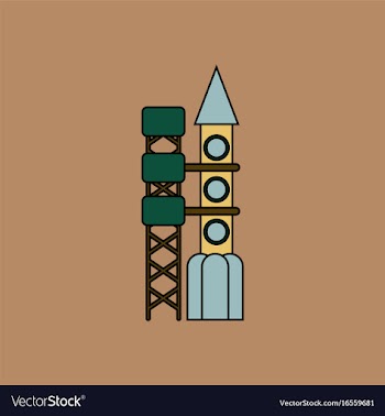 Flat icon design collection rocket station vector image