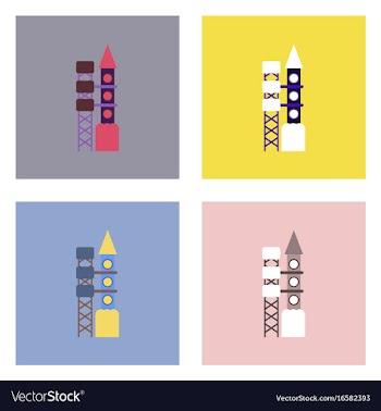 Flat icon design collection rocket station vector image