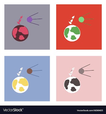 Flat icon design collection satellite and earth vector image