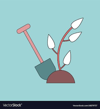 Flat icon design collection shovel and plant vector image