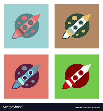 Flat icon design collection space rocket and moon vector image