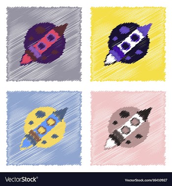Flat icon design collection space rocket and moon vector image