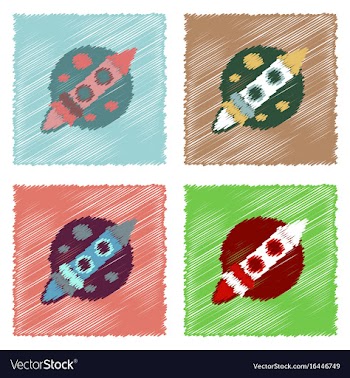 Flat icon design collection space rocket and moon vector image