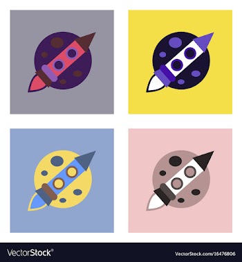 Flat icon design collection space rocket and moon vector image