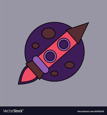 Flat icon design collection space rocket and moon vector image