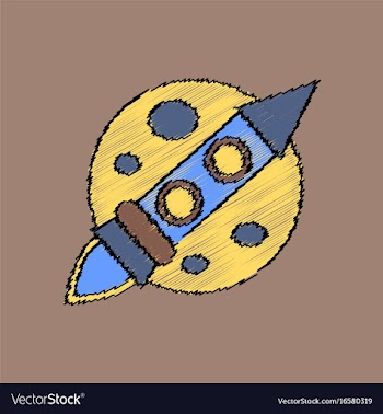 Flat icon design collection space rocket and moon vector image