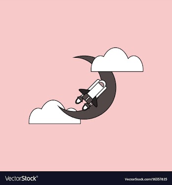 Flat icon design collection space shuttle and moon vector image