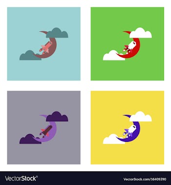 Flat icon design collection space shuttle and moon vector image