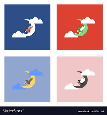 Flat icon design collection space shuttle and moon vector image