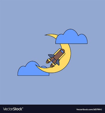 Flat icon design collection space shuttle and moon vector image