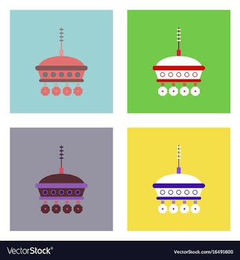 Flat icon design collection spacecraft and antenna vector image